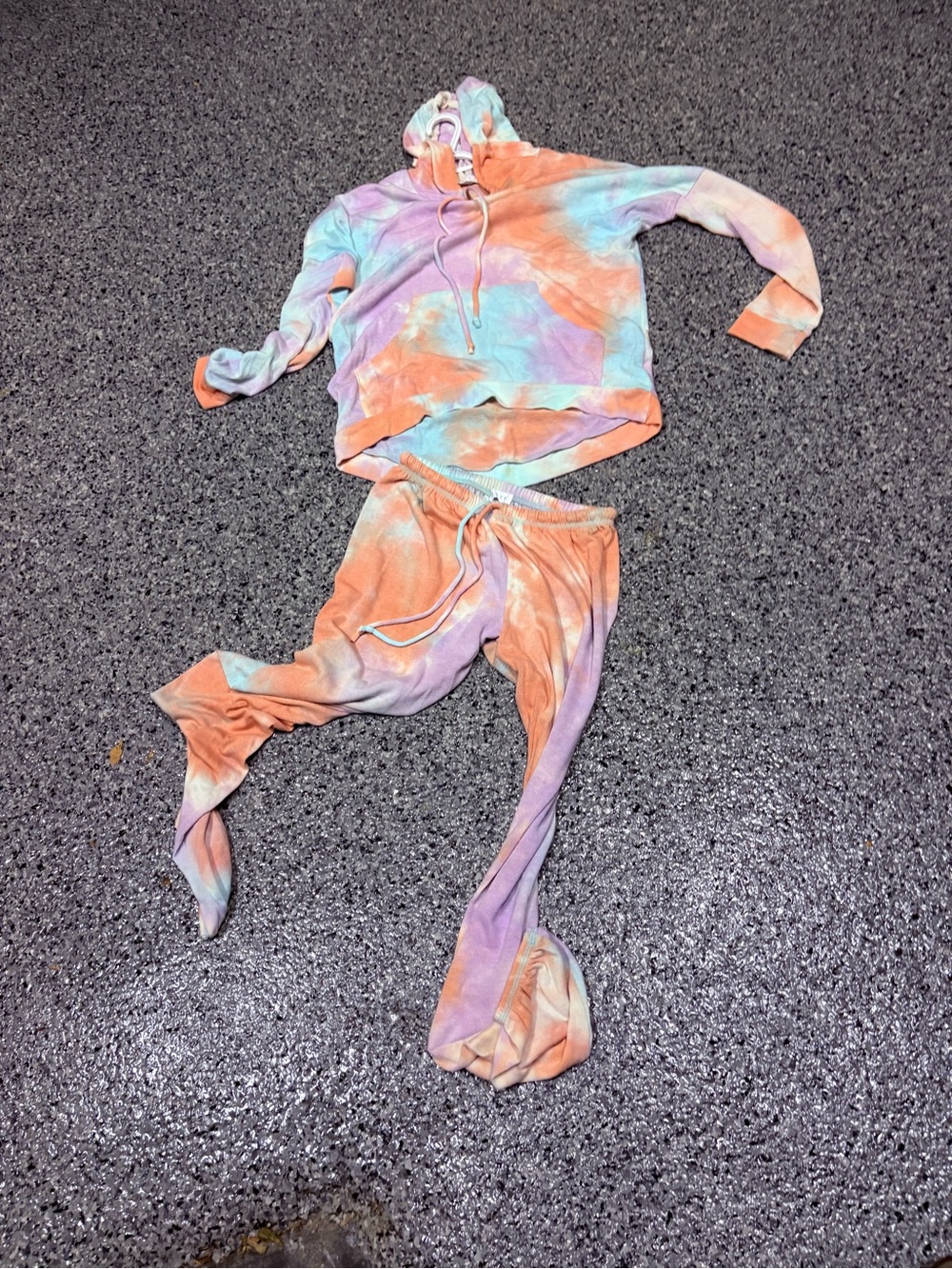 Woman’s Tie-Dye Hooded Set - Pastel Orange & Purple